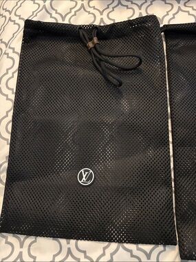 Louis Vuitton 2 Black Mesh Drawstring Pouch with LV Badge